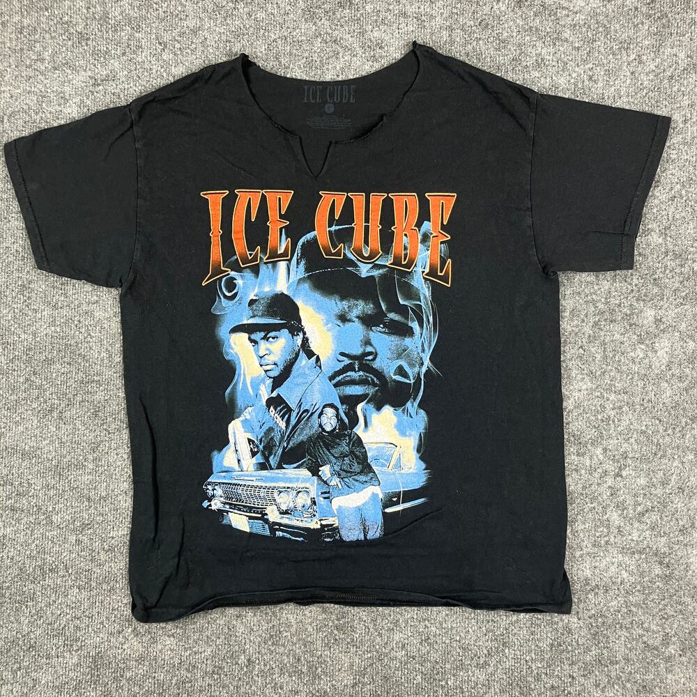 Ice Cube Graphic T-Shirt Womens Size‎ L Black Distressed Rap Hip Hop Music Tee